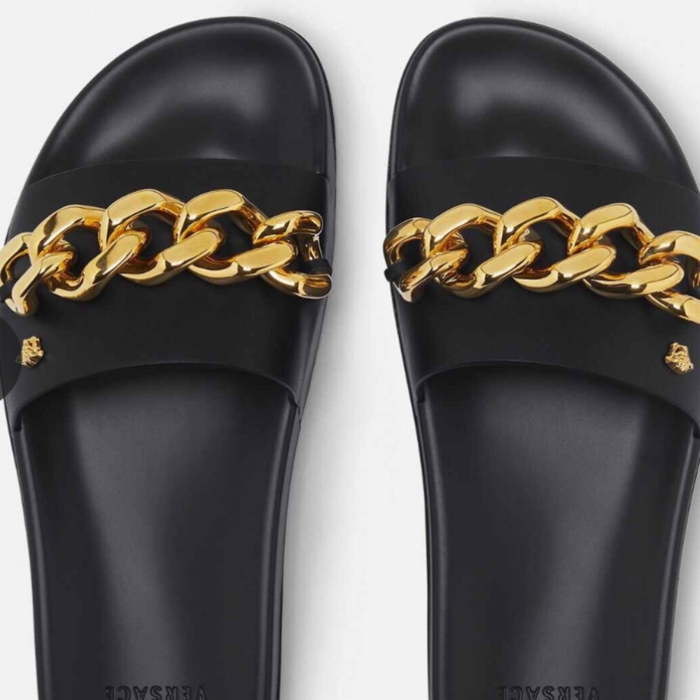 Versace Black Slides with Gold Chain Accent
Brand new

All
Leather